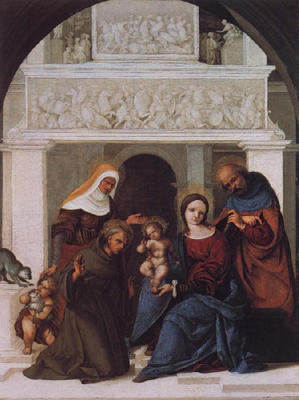 Lodovico Mazzolino The Holy Family with Saints John the Baptist,Elizabeth and Francis oil painting picture
